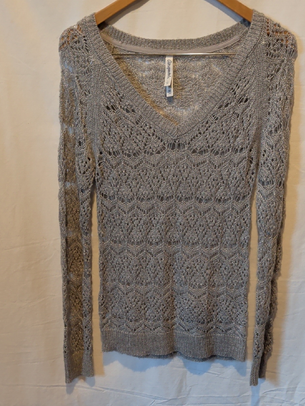 Aeropostale Light Gray Openwork V-Neck Sweater